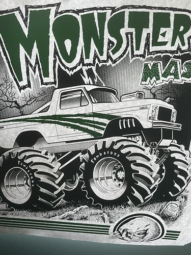 Vintage 90er Monster Mash Truck T-Shirt schwarz grün Hitze Presse Transfer Bügelbild - Bild 1 von 4