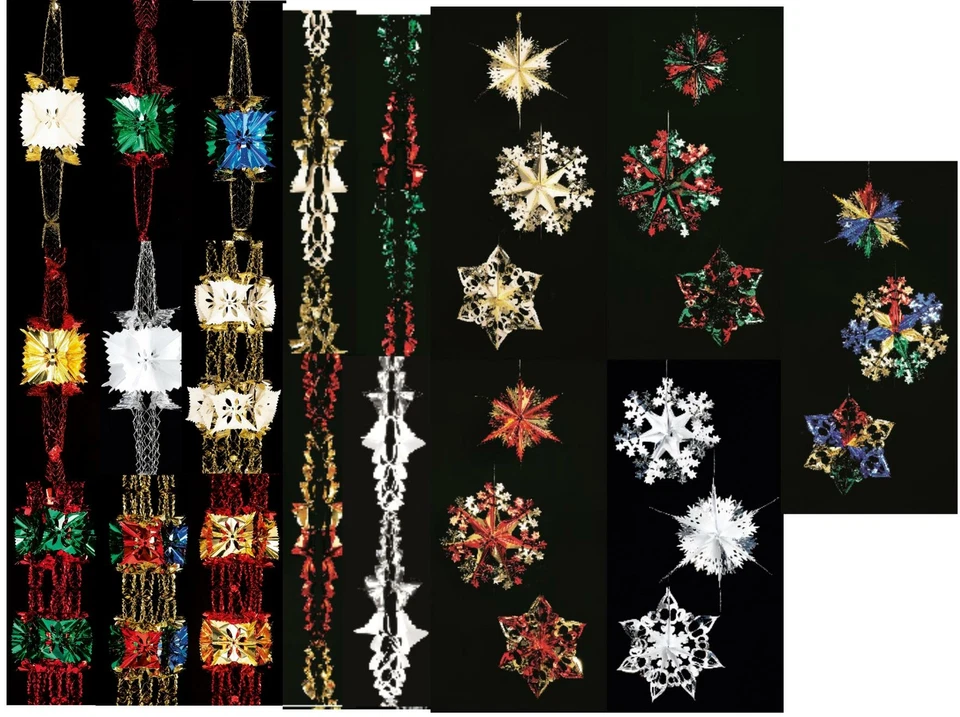 Christmas Foil Garland Hanging Ceiling Decoration Star Silver Gold Red Green