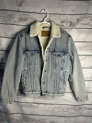 Levi's Levis Denim Sherpa Fleece Lined Blue Jean Trucker Jacket Size Small 