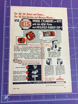 EIS AUTOMOTIVE CORPORATION MIDDLETOWN CT  WHEEL CYLINDERS  1962 PRINT AD