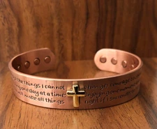 Cross Prayers Pure Copper Magnetic Bracelet Arthritis Pain Therapy Energy Cuff