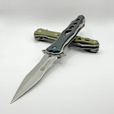 9" Spear Point Stiletto Dagger Flipper Folding EDC Spring Assisted Pocket Knife