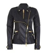 Black Women's Quilted Slim Fit Biker Style Moto Real Leather Jacket - Na 2