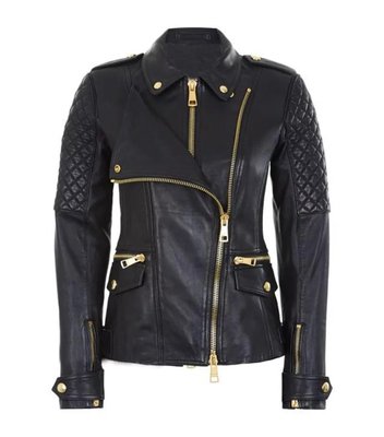 Black Women's Quilted Slim Fit Biker Style Moto Real Leather Jacket