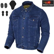 Herren Motorrad Touring Jeans Jacke Blau Shirt kevlar Gefüttert Ce Armour