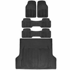 5 PC Rubber Floor Mats & Trunk Liner Combo for 3-Row Van SUV All Weather Black