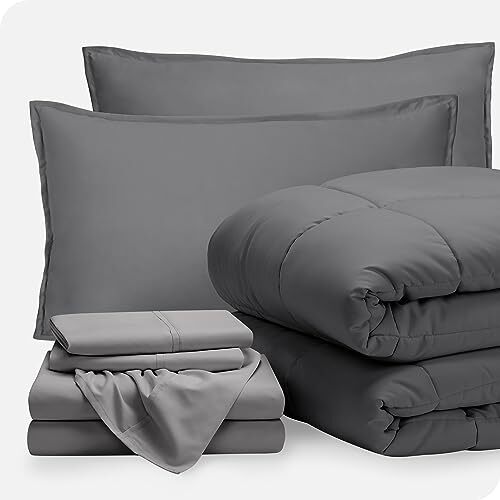 Bed-in-A-Bag 7 Piece Comforter & Sheet Set - - Queen 02 - Grey/Light Grey