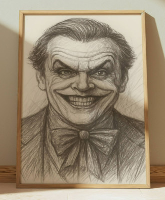JOKER JACK NICHOLSON DRAWING PRINT SKETCH 8'' x 10'' PRINT WALL ART HOME DECOR