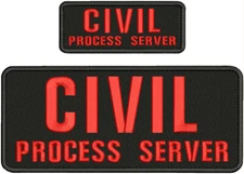 CIVIL P SERVER EMBROIDERY PATCH 4X10 AND 2X5 HOOK ON BACK RED ON BLACK