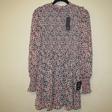 NWT Lulus Floral Forever Green and Pink Floral Print Smocked Mini Dress sz XS