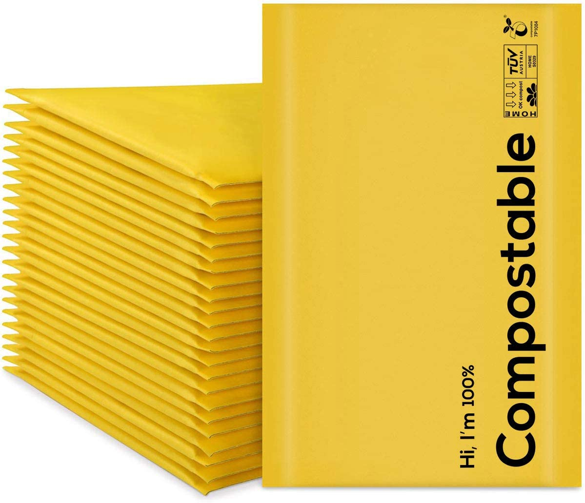 8.5x12 Biodegradable Bubble Mailers 25-Pack Eco-Friendly Compostable Padded Envelopes