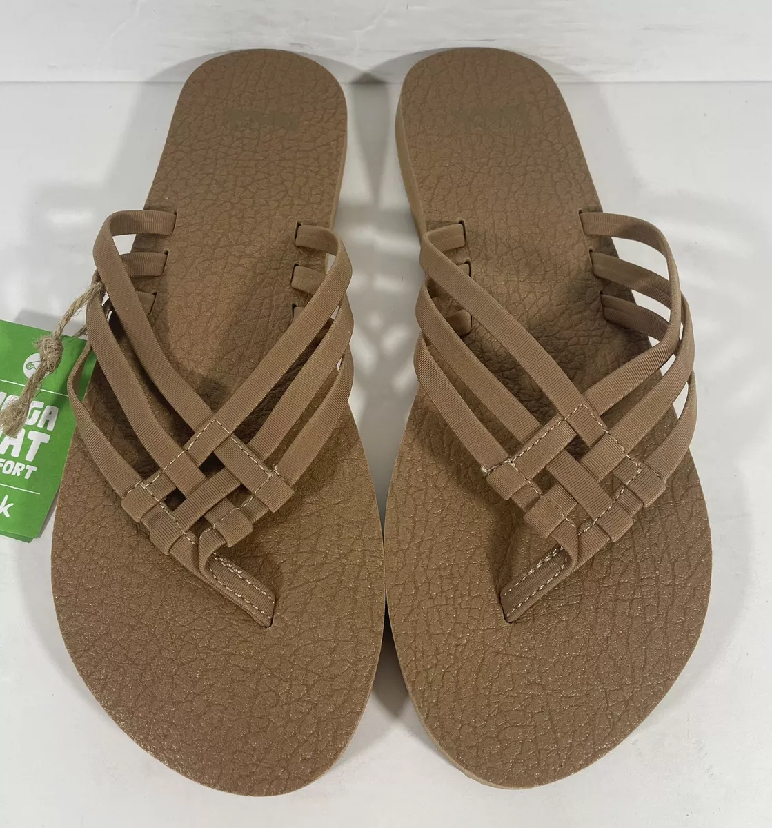 Sanuk Womens Yoga Sandy Brown Strappy Yoga Mat Flip Flops New Size