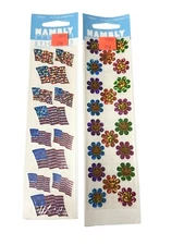 Vtg HAMBLY STUDIOS PRISMATIC American Flag Stickers & Retro Daisy Smiley Face