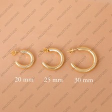 Plain Thick Gold Large Half Hoops Earrings, Helix, Tragus Hoop Earrings 14k Gold