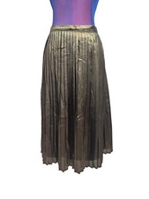 Abercrombie  Fitch Metallic Gold  Black Pleated Midi Skirt Size Medium Q50