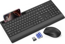 Wireless Keyboard and Mouse Full-Size with Palm Rest, Phone Holder, Power Switch