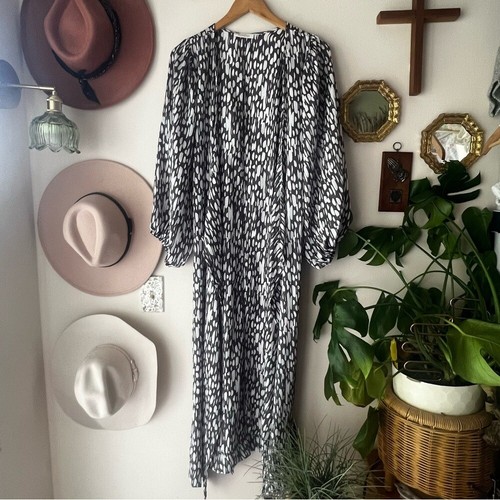 BUCKETLIST gepunktetes marineblaues Wickel-Maxikleid Damen GRÖSSE LARGE Boho Kimono Staubtuch - Bild 6 von 8