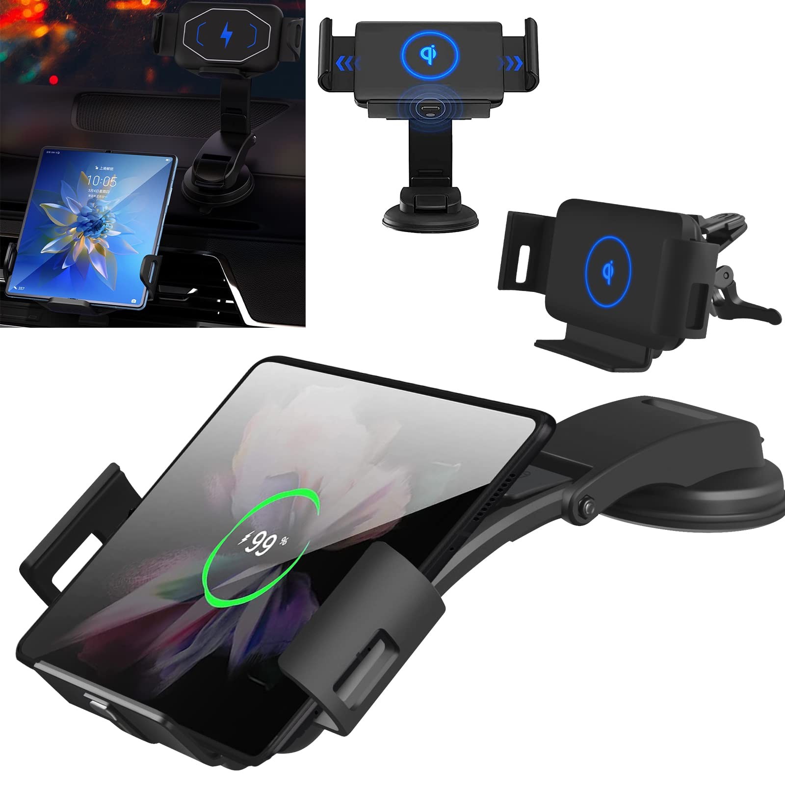 Wireless Car Charger Clamp for iPhone 16 15 14 Series & Samsung Galaxy Phones