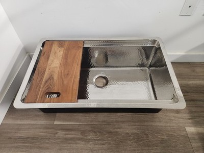 Nantucket Sinks' 32 Inch Hammered Prepstation Stainless Steel Sink KSSH-PS-3220