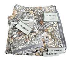 4PC William Morris & Co Strawberry Thief Gray Velour 2 Bath 2 Hand Towel Set NEW