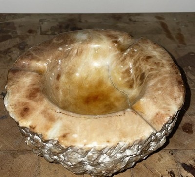Vtg Large Alabaster Stone Marbled Cigar Ashtray Dish Made in Italy 7.5'' Heavy