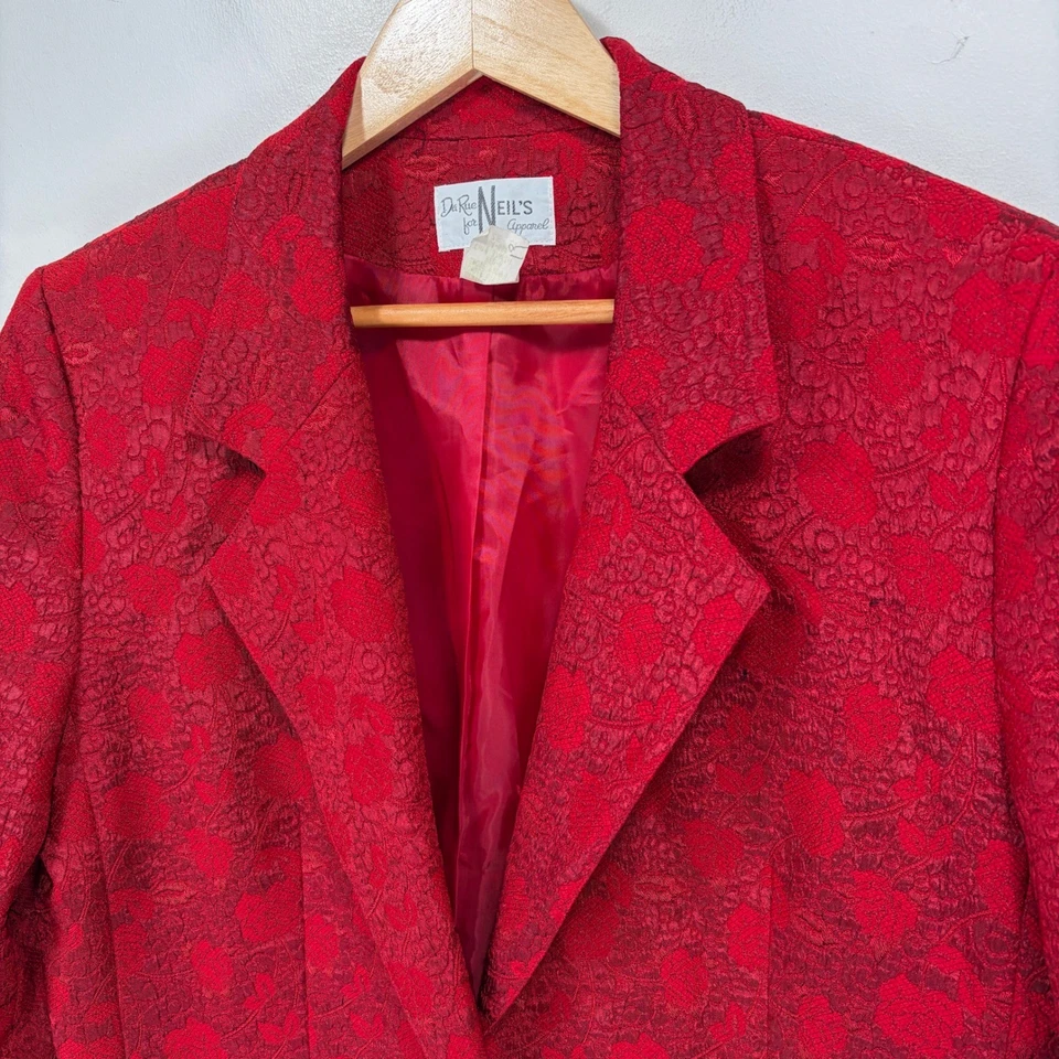 Chaqueta Blazer Vintage Da Rue Neils Apparel Brocado Rojo Floral Mujer Talla 12 Foto 3 de 4