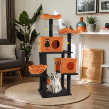 Halloween Cat Tree, Large Cat Tower With 2 Spacious Cat Condos, 2 Padded Perches