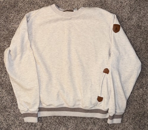 Wanakome Adventure Crewneck Pullover Sweatshirt Oatmeal Heather Leather Patch M