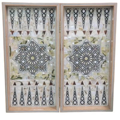 2 in 1 Backgammon Board Inlaid Mother of Pearl/Backgammon Egyptian Chess 52 CM