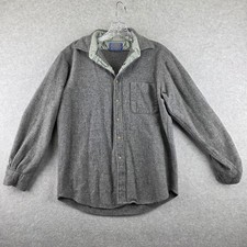 Pendleton Shirt Mens L Gray Virgin Wool Button Up USA Leather Elbow Patch