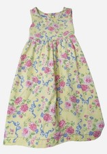 Vintage OshKosh B Gosh Sun Dress Little Girls Size 6X USA Yellow Floral Blue Bow