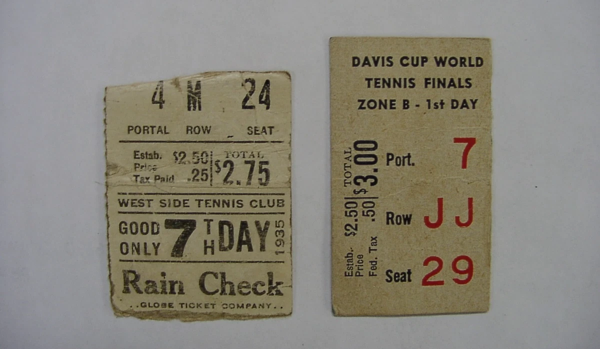 Tennis Vintage Sports Ticket Stubs for sale | eBay