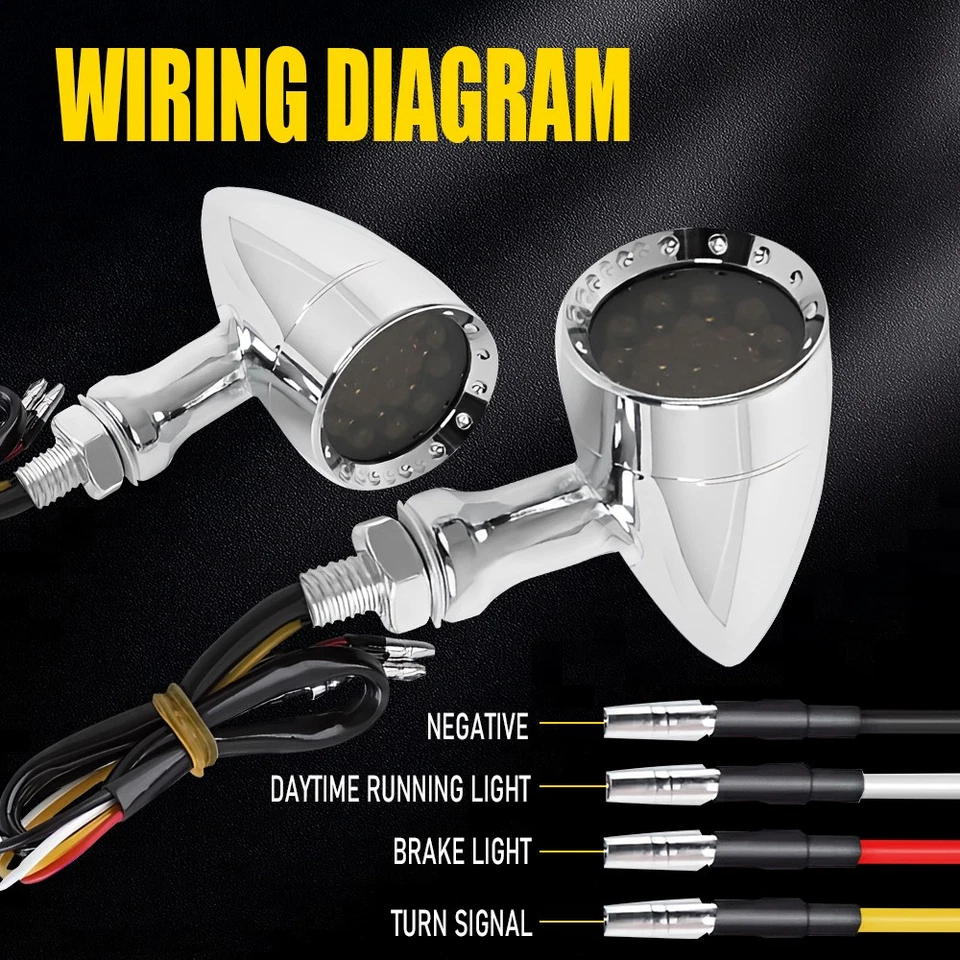 2x Intermitente de freno ámbar luz de señal de giro LED bala cromada para motocicleta para Yamaha Foto 3 de 4