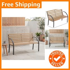 Slatted Garden Bench Wooden Seater Outdoor Furniture Seating Wood Slats Steel...
