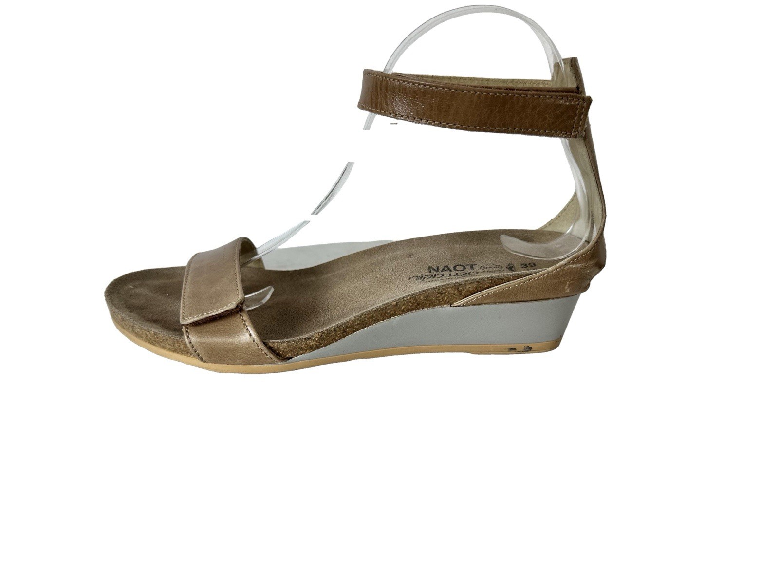 NAOT Pixie Sandals Cork Leather Tan with Silver Heel EU 39/US