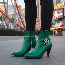 Women Silver SET Metal Chain Boot Bracelet Anklet Shoe Charm Lion Coin Made USA