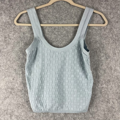 #ad Abercrombie Fitch Top Womens Small Blue Basket Weave Knit Tank Fitted Stretch $22.88