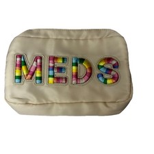 Meds Travel Bag Chenille Letter Patch Makeup Bag Medicine Carrier 9"x6"