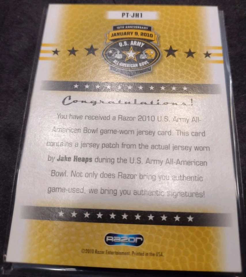 Parche Jake Heaps 2010 Razor Army All-American Bowl/25 Kansas BYU Miami QB raro Foto 2 de 2