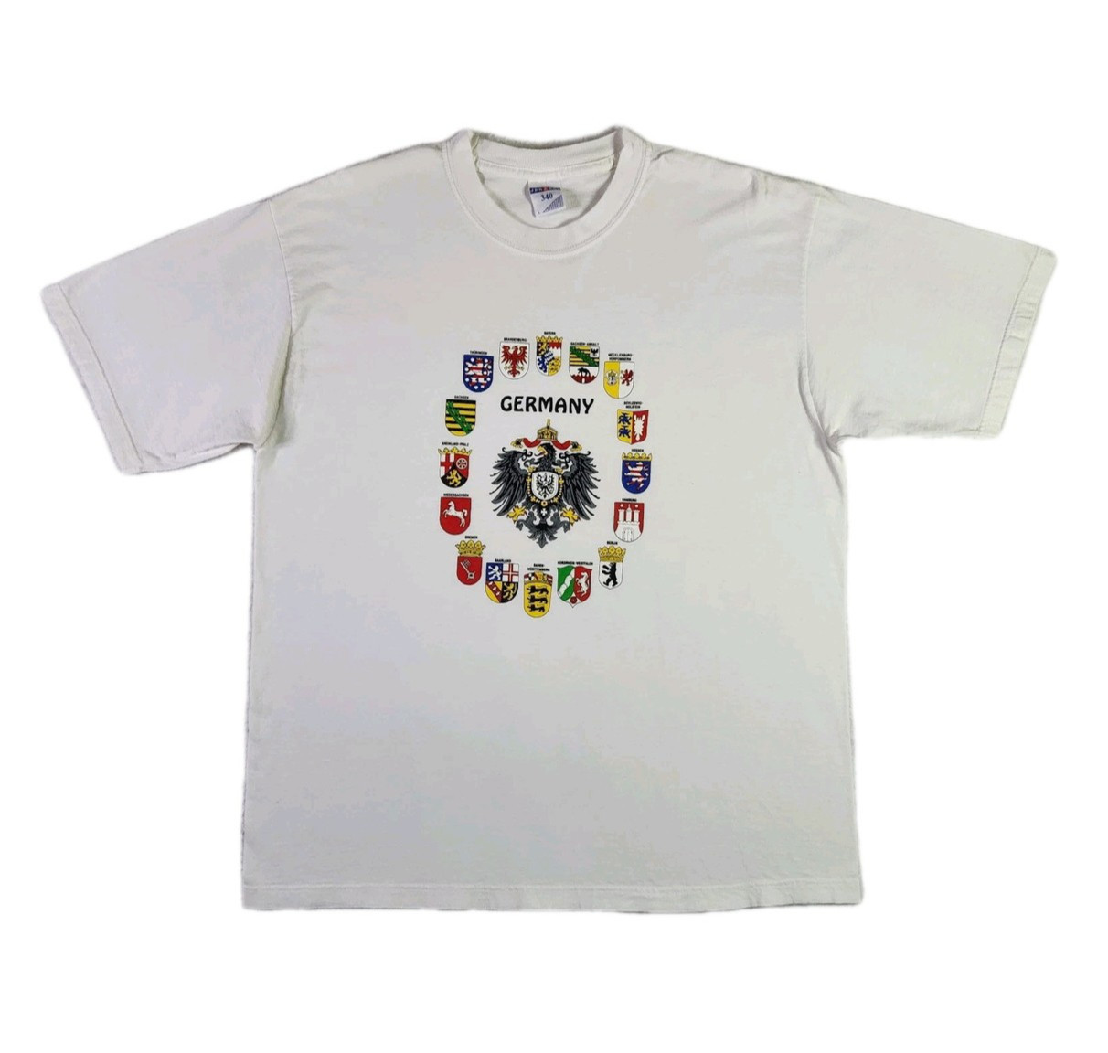 Vintage Germany T Shirt Mens Large White 90s JERZEES City Crests Flags Souvenir