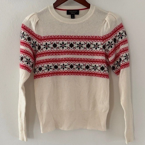 Luxury Charter Club Cashmere Sweater XS Vintage Holiday Pleated Shoulders - Image 2 of 4