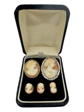 Vintage Lot 14K Gold & 800 Silver Shell Cameo Brooches + 3 Loose Cameos