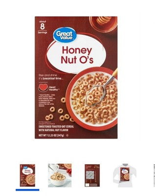 Great Value Honey Nut O's Oat Breakfast Cereal, 12.25 oz