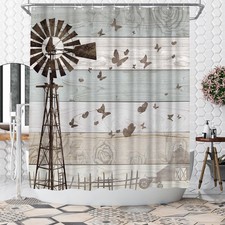 WELMECO Rustic Country Windmill Shower Curtain 72"W x 72"L Pack of 1 , Brown