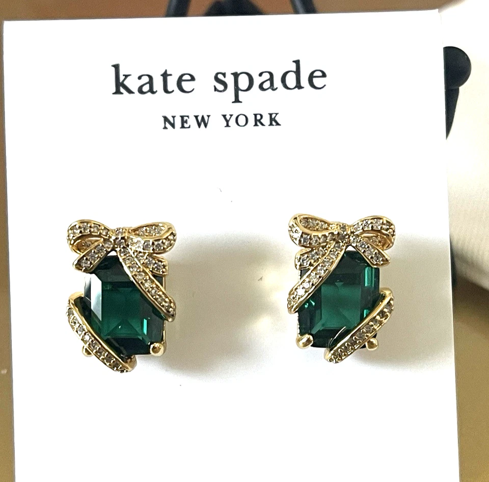 Pendientes Kate Spade New York Pavé Verde Esmeralda Regalo NUEVO + BOLSA PARA EL POLVO Foto 2 de 4
