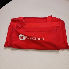 VTG Halliburton Energy Company Duffel Bag Red Canvas Logo ID Tag 3 Zip pockets