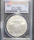 2005 American Silver Eagle ASE $1 PCGS MS69 First Strike Flag Label - Slb-0580