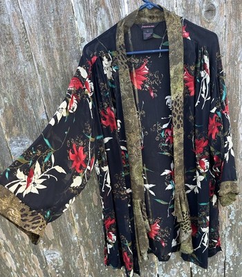 Francesca Rose Floral Sheer Kimono Tie Waist Lightweight Cardigan Rose Size L