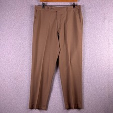 Lands  End Traditional Fit Wool Dress Pants Men's 33 Tan Pleated Cuffed Slacks