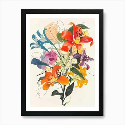 Gloriosa Lilie 2 Collagen Blumenstrauß gerahmt Wandbild Poster Leinwanddruck Bild